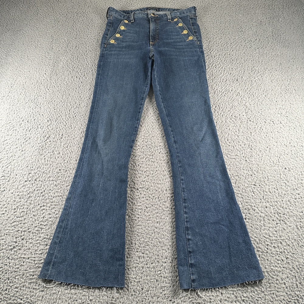 Ramy Brook High Rise Flare Jeans Womens 28 Blue Sailor Button Stretch USA Denim